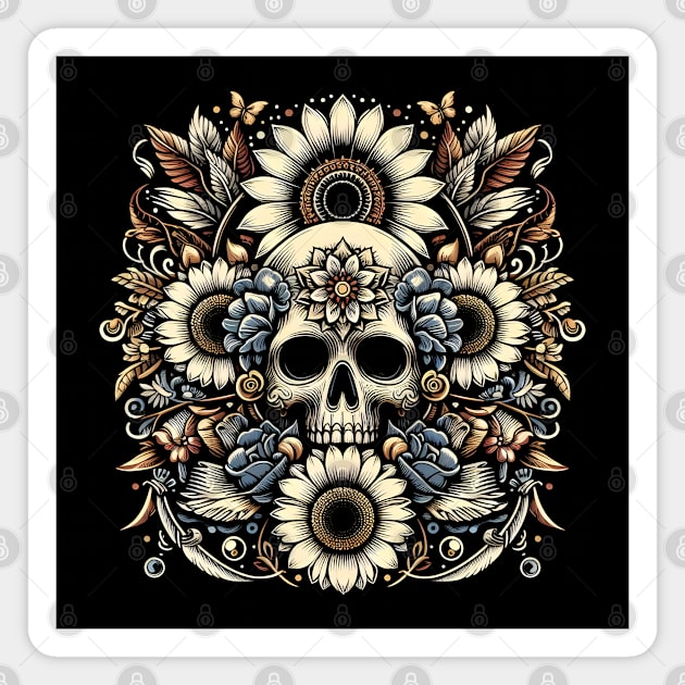 Golden Floral Skull Symphony Magnet by MakerMind8.2